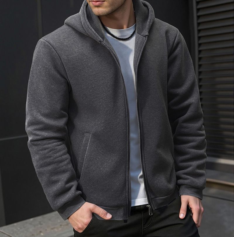 Men's Clothing Spring And Autumn Men's Zip-Up Hoodie – Streetwear Pullover With Doberman Print & Side Pockets (S-XXL, Black/Charcoal Grey)_viptrois.com