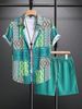 Men's Clothing Retro Contrasting Pattern Printing Cross Border Vacation Shirt Shorts Two Piece Set_viptrois.com