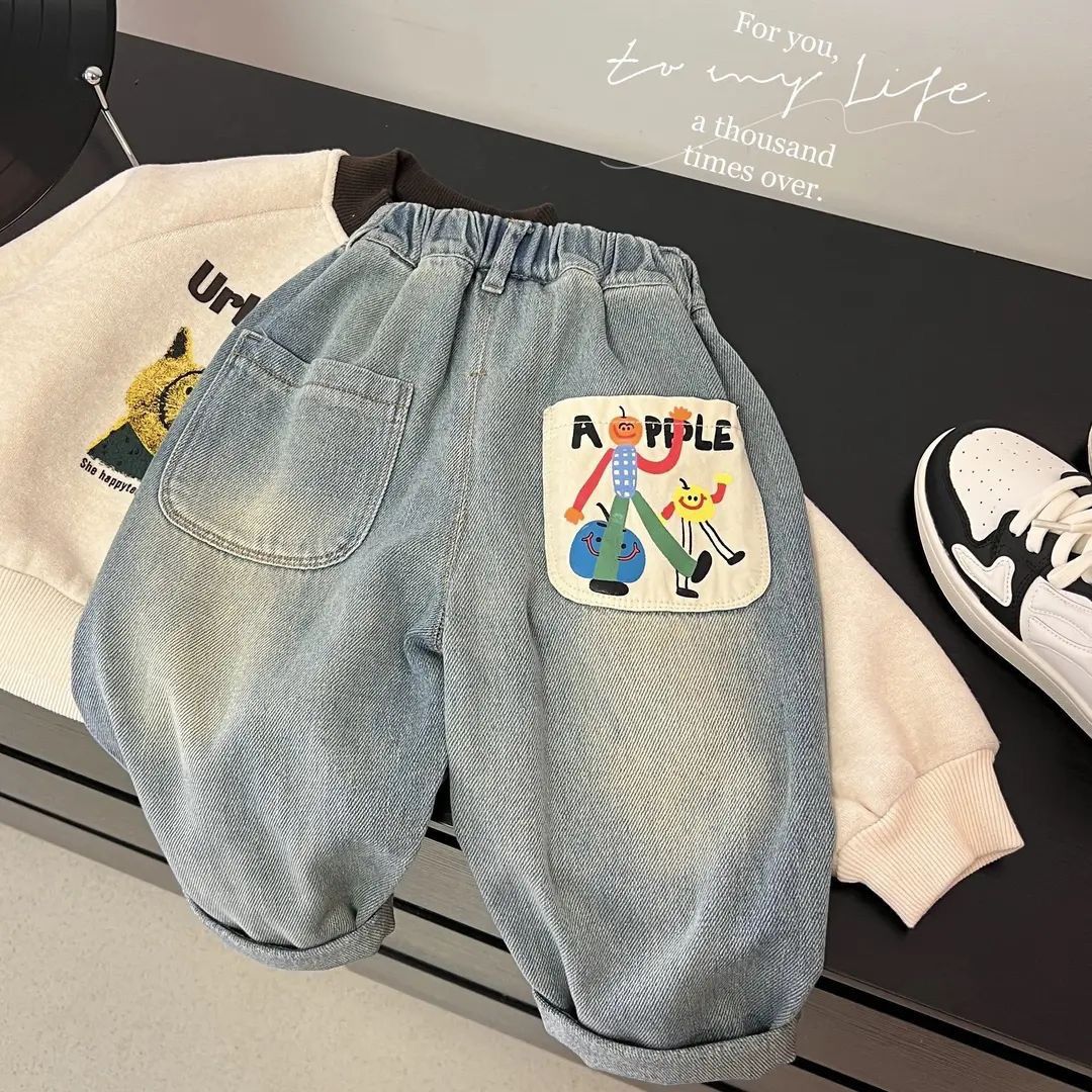 Kid's Clothing New Children's Jeans Spring And Autumn Children's Spring Stylish Outer Wear Love Baby Girl Spring Pants Printing_viptrois.com