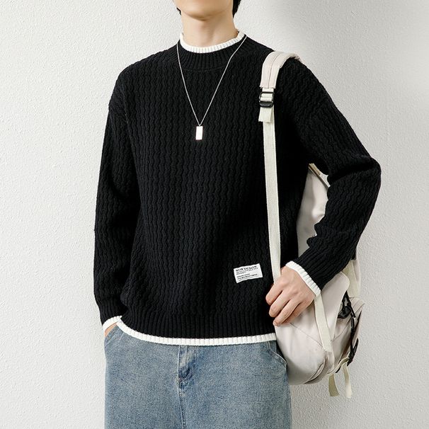 Men's Clothing Autumn And Winter New Loose Casual Half Turtleneck Long Sleeve Bottoming Shirt Men's All Match Knitted Sweater_viptrois.com