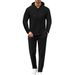 Men's Long Sleeve Two Piece Suit Hooded Waffle Knit Pants Autumn_viptrois.com