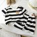 Children's Short Sleeved Suit Black And White Striped Boy's T Shirt Baby Summer Children's Clothing Girl's Shorts Baby Clothes New Style_viptrois.com