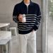 Pure Black And White Striped For Men Korean Version Turn-down Collar Knitted Sweater Niche High-end Couple Sweatshirt Casual_viptrois.com