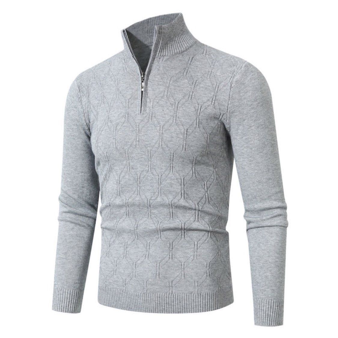 Men’s Zip-Neck Sweater – Premium Knit Pullover, Relaxed Fit & Machine Washable (M-3XL, Winter Casual Style)_viptrois.com