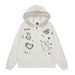 Cartoon Print Design Hooded Sweatshirt Loose Fit Men's Trendy Brand Detachable Fur Collar Half-Zip Casual Jacket_viptrois.com