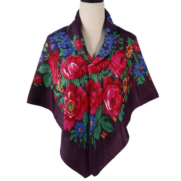 Russian Style Square Scarf - Ethnic Printed Silk Shawl (Gold Trim, Sun Protection, Travel & Head Wrap)_viptrois.com