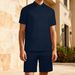 Men's Summer Waffle Knit Short Sleeve Button Down Shirt & Shorts Set - Breathable, Comfortable & Stylish Casual Outfit_viptrois.com