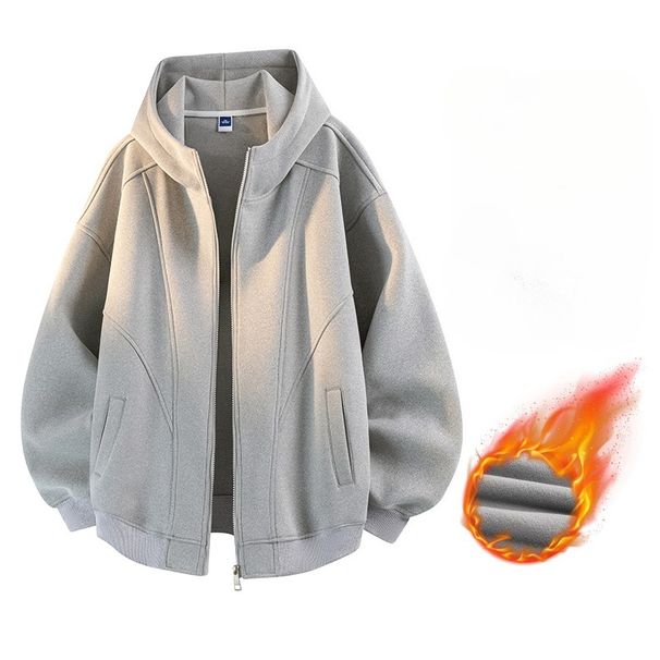 Splicing Fleece Thickened Hooded Sweater, Loose Couple Sports Jacket For Men And Women In Solid Color_viptrois.com