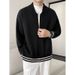 Autumn And Winter Fashion Casual Loose Sweater, Simple Striped Splicing Zipper Knit Cardigan_viptrois.com