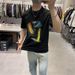 American High Street Contrasting Color Letter Printing Short-sleeved T-shirt Men's 2025 Summer New Trendy Brand Design Half-sleeved Top_viptrois.com