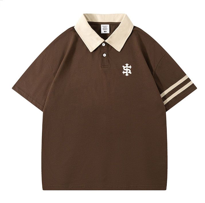 Men's Clothing Spring And Summer New Fashion Casual Cotton Polo Short Sleeved Men And Women's Loose Top Lapel_viptrois.com