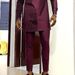 Man's clothing Deep red round neck ethnic style robe shirt pants suit_viptrois.com
