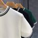 Summer Men's Ice Silk Short Sleeved T Shirt Youth Fashion Striped Edge Round Neck Thin Knitted Half Sleeved T Shirt Trendy Bottom_viptrois.com