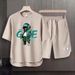 Men's Clothing 2024 Waffle Casual Summer Suit Men's Loose Teen Short sleeved T shirt Shorts Handsome Two piece Suit_viptrois.com