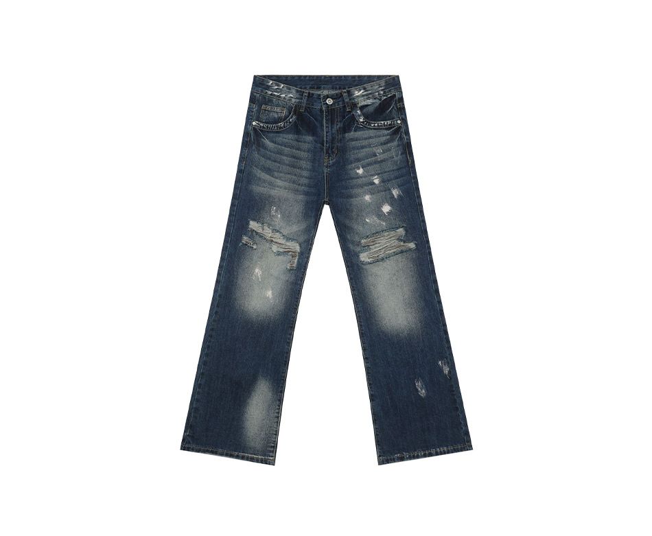 EF JEANS | 2025 Spring New American Street Irregular Tie-dye Ripped Jeans Slightly Loose Tide_viptrois.com