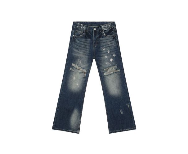 EF JEANS | 2025 Spring New American Street Irregular Tie-dye Ripped Jeans Slightly Loose Tide_viptrois.com