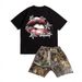 Men's Clothing Men's Summer Style Street Fashion Black Short Sleeved And Camouflage Shorts Suit_viptrois.com
