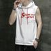 Men's 2024 Summer New Sleeveless T-shirt Korean Version Printed Trendy Brand Loose Sports Waistcoat Hooded Cotton T-shirt Men_viptrois.com