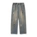 Men's Clothing Ripped Plaid Washed Jeans Spring New Style Trendy Trousers Loose Straight Casual Trousers_viptrois.com
