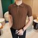 Men's Clothing Summer Striped New Knitted Polo Shirt Cool Breathable Slim Short Sleeved T Shirt Lapel Workwear_viptrois.com