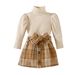 Children's clothing Girls high neck cotton pit strip long sleeve top fashion plaid + printed skirt suit_viptrois.com