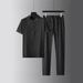 Men's Clothing Summer High End Pleated Thin Men's Casual Sports Suit Chinese Style High End Slim Short Sleeve Two Piece Suit_viptrois.com