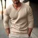 Men's Clothing Solid Color Long Sleeved Sweater Men's Slim Fit V-Neck Knit Sweater Long Sleeve Casual Pullover Solid Color Lightweight Acrylic Blend_viptrois.com