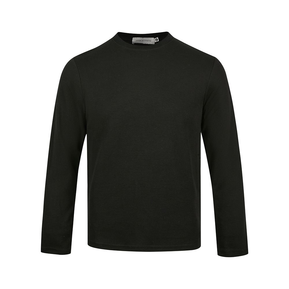 Men's Clothing Relaxed Fit Round Neck Long Sleeve Knit T-Shirt - Soft Textured Cotton Blend For Casual Comfort (Grey Heather, Black, White)_viptrois.com
