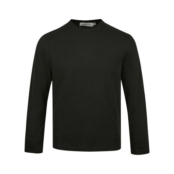 Men's Clothing Relaxed Fit Round Neck Long Sleeve Knit T-Shirt - Soft Textured Cotton Blend For Casual Comfort (Grey Heather, Black, White)_viptrois.com