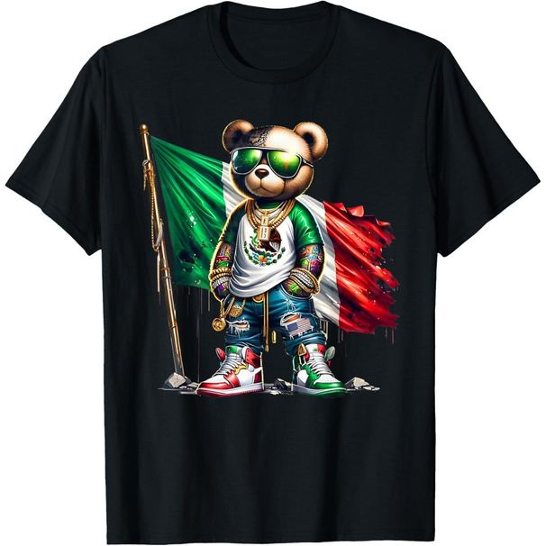 Camisetas Gráficas Hombres HAGBDH, Casual Algodón Diseño Oso Orgullo Mexicano, Estilo Hip Con Bandera, Regalos Hombres,_viptrois.com