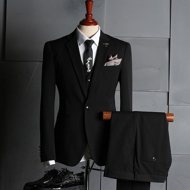 Elegant Men's 3-Piece Slim Fit Suit Set - Wedding Banquet Business Blazer Vest & Pants (Black/Navy, S-4XL)_viptrois.com