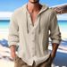 Cross-border 2025 New Fashion Spring Summer Men's Hooded Shirt Solid Color Cotton Linen Casual Long Sleeve Top_viptrois.com