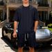 Men's Casual Plus Size Shorts Suit Heavyweight Knit Jacquard High Street Style Loose Fit Short Sleeved_viptrois.com
