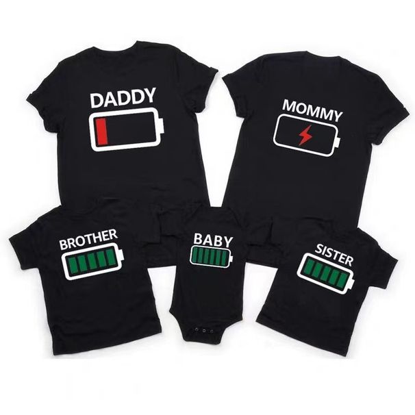 Free Shipping Pure Cotton Ins Letters Battery Dead Interesting Print Parent Daughter Parent Child Outfit T_viptrois.com