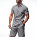 Men's Linen Suit Set Summer Casual Breathable Two Piece Polo Shirt Set Loose Fit_viptrois.com