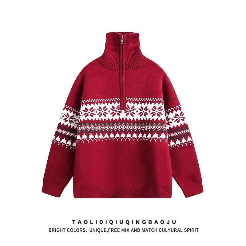 Men's Fair Isle Knit Sweater – Chunky High Neck Christmas Pattern Pullover For Winter (S-XXL)_viptrois.com