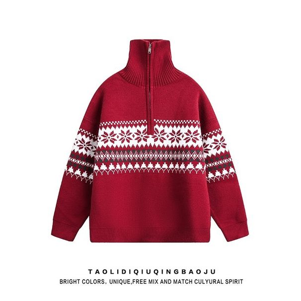 Men's Fair Isle Knit Sweater – Chunky High Neck Christmas Pattern Pullover For Winter (S-XXL)_viptrois.com