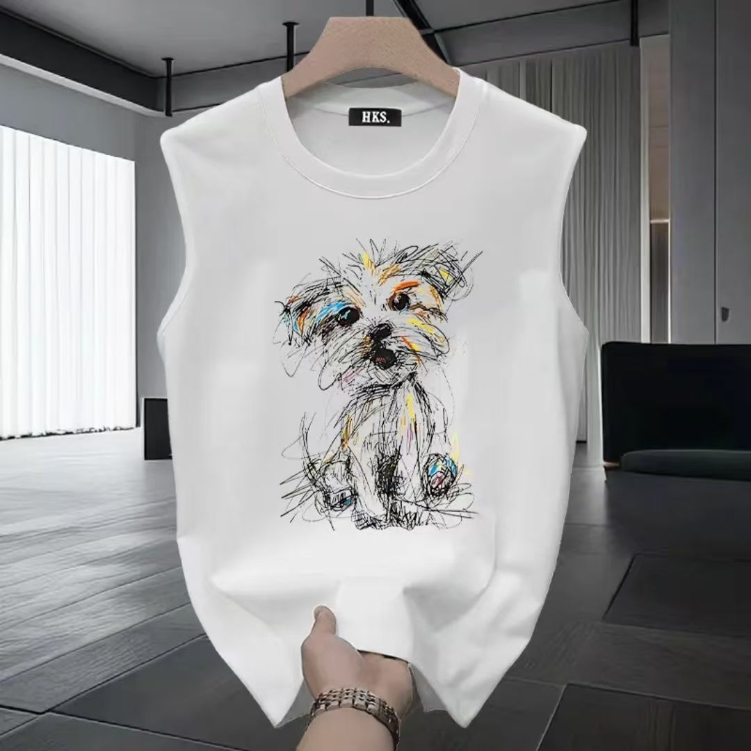 Trendy Brand Sports Pure Cotton Sleeveless Vest Summer New American High Street Wear Loose Casual Ruffian Handsome Vest T-shirt_viptrois.com