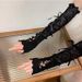 Y2K Lolita Ballet Style White Lace Sleeves Women Thin Summer Sun Protection Hot Girl Lace-up Gloves_viptrois.com