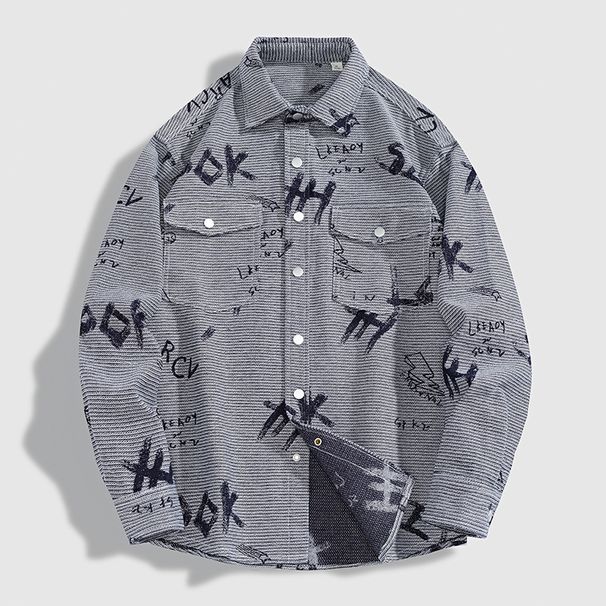 Muqiu Wear 2025 Spring And Autumn New Denim Men's Loose Jacquard Long Sleeve Casual Rascal Shirt Coat_viptrois.com