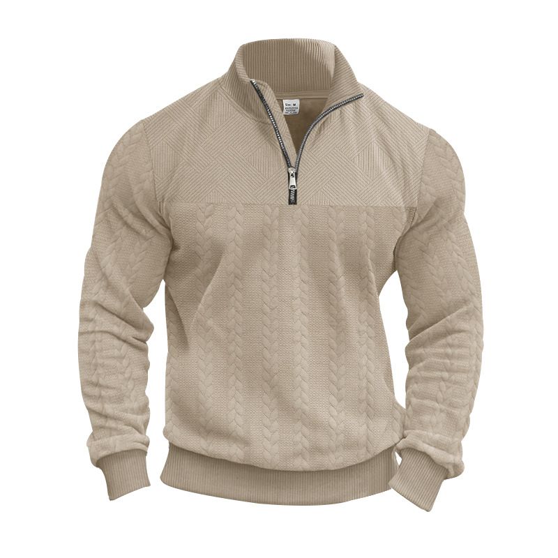 Men’s Retro Zip-Up Hoodie – Heavyweight Jacquard Knit, Stand Collar (S-3XL) | Vintage Streetwear Essential_viptrois.com