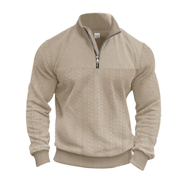 Men’s Retro Zip-Up Hoodie – Heavyweight Jacquard Knit, Stand Collar (S-3XL) | Vintage Streetwear Essential_viptrois.com