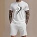 Men's Clothing Retro Letter Printing Round Neck T Shirt Short Sleeve Loose Casual Short Sleeve Suit_viptrois.com