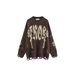 Trendy Couple's Distressed Letter Sweater - Oversized Pullover With Jacquard Design For Streetwear Lovers (Black/Brown, M-2xl)_viptrois.com