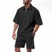 Men's Clothing Men's Loose Lapel Hip Hop Zipper Polo High Street Casual Short Sleeved Shorts Two Piece Suit_viptrois.com