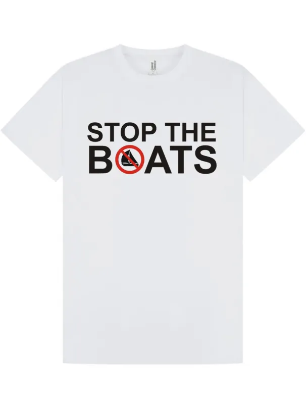 MENS WOMENS STOP THE BOATS Funny Political T-Shirt Mens Womens Tees Top Anti-Illegal Immigration Statement / Tee_viptrois.com