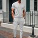 New Waffle Texture Stand Collar Small Zipper Solid Color Men's Short Sleeve Long Pants Set_viptrois.com