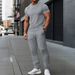 Men's Clothing New Summer Men's Loose Outdoor Leisure Solid Color Jacquard Round Neck Short Sleeved Trousers Suit_viptrois.com