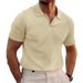 New Summer Lapel T-shirt Men's Waffle Oversize Solid Color Casual Short Sleeved Shirt_viptrois.com
