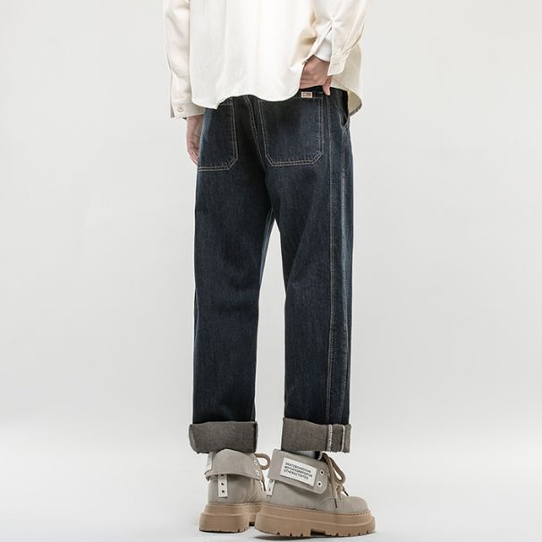 New Spring Primary Color Jeans Men's Harlan Loose Trendy Brand American Retro Washed Double Craft Medium Waist Large Size_viptrois.com